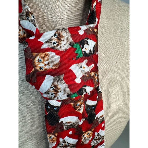 Knotty and Nice Santa Cats Holiday Christmas Tie OS Red Santa Polyester - Picture 12 of 16